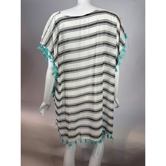 Black & White Striped Lightweight Kaftan With Tassels One Size 100% Polyester Wo - Picture 16 of 16
